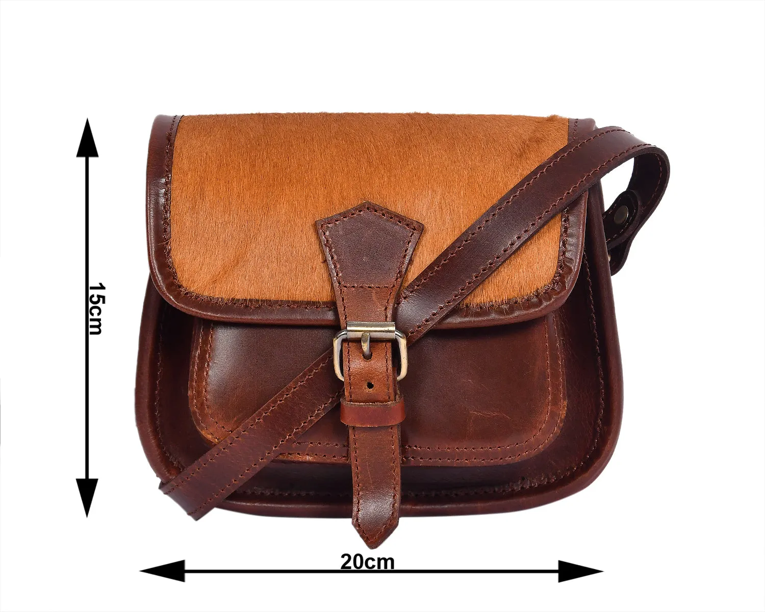 Elegant Brown Hair on Leather Sling Bag: Stylish and Functional. Art: BG-1455