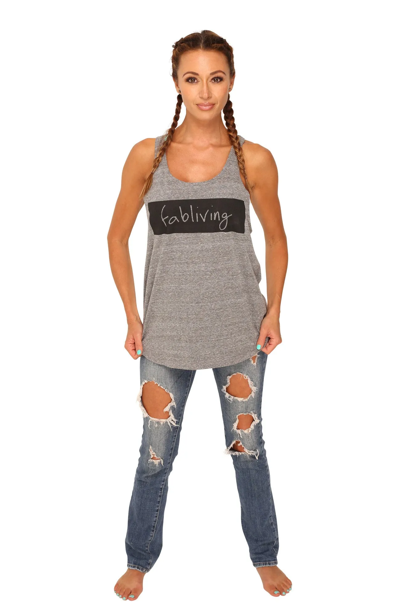 fabliving block racerback tank (heather grey/black)