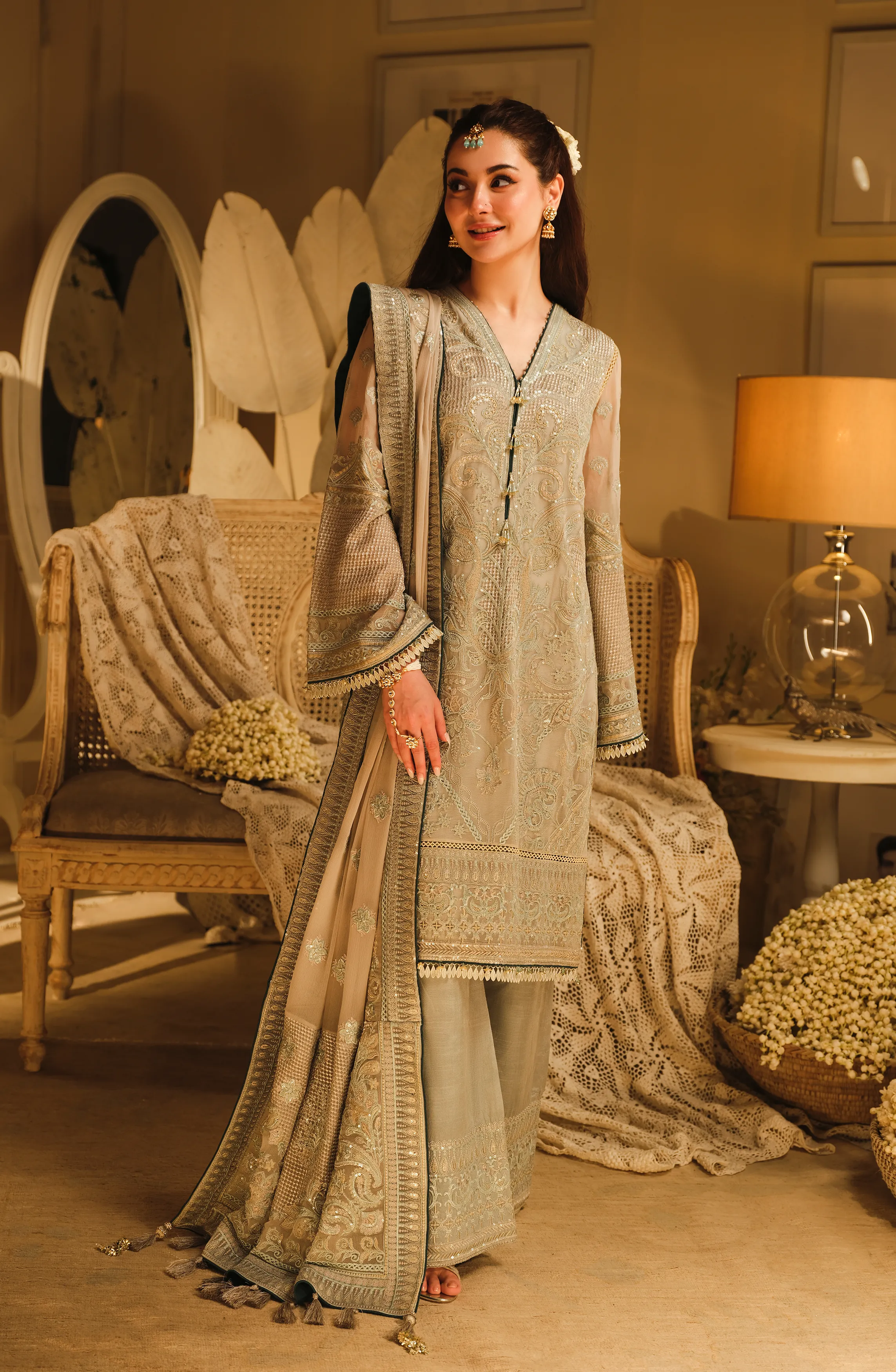 Falak - Embroidered Chiffon Ensemble (Unstitched)