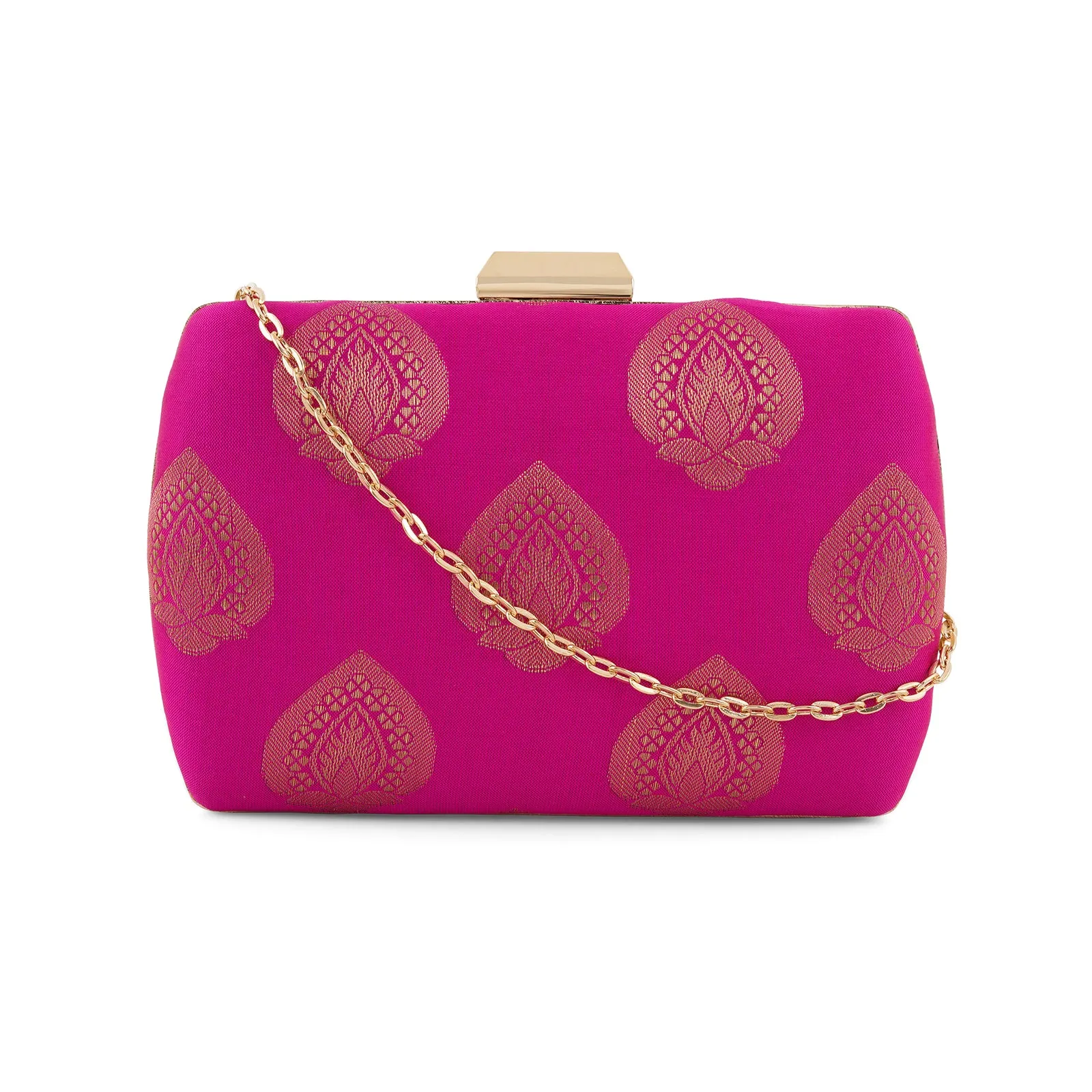 Festive Dream Pink Brocade Fabric Clutch