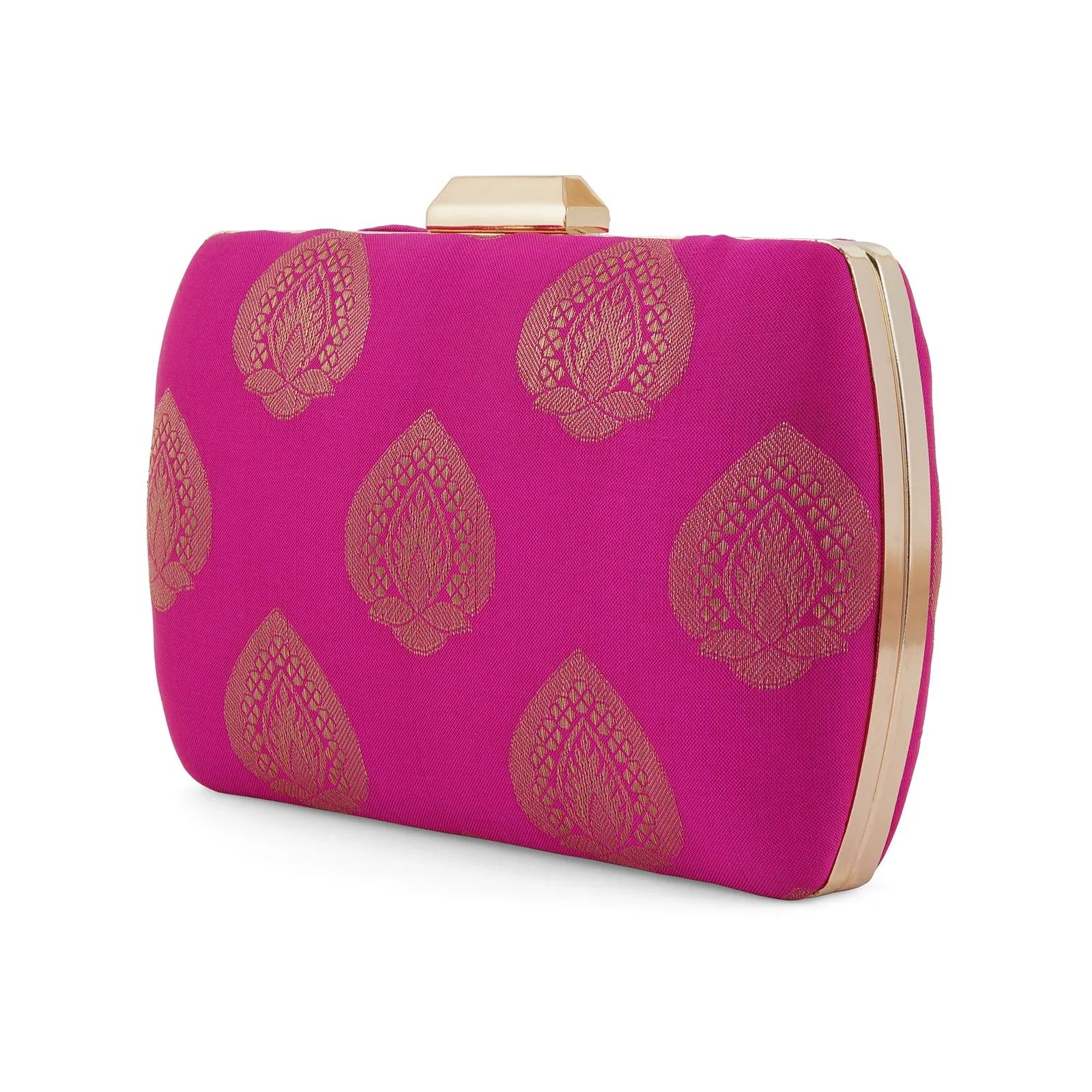 Festive Dream Pink Brocade Fabric Clutch