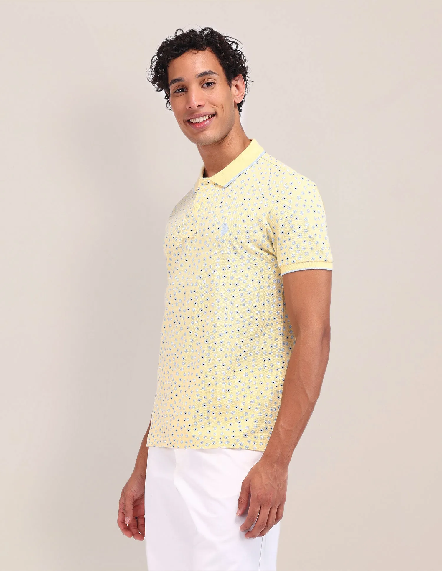 Floral Pattern Cotton Polo Shirt