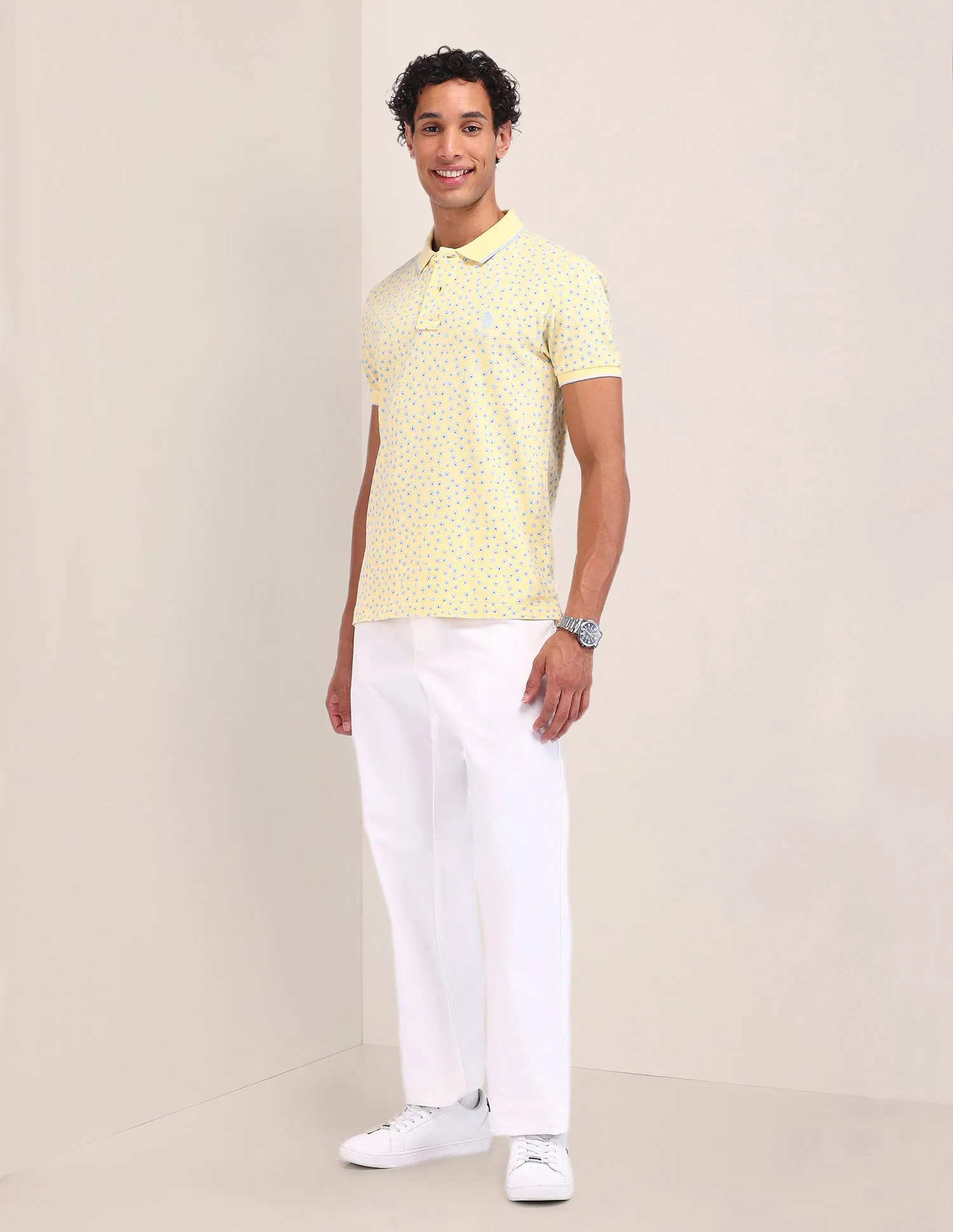 Floral Pattern Cotton Polo Shirt