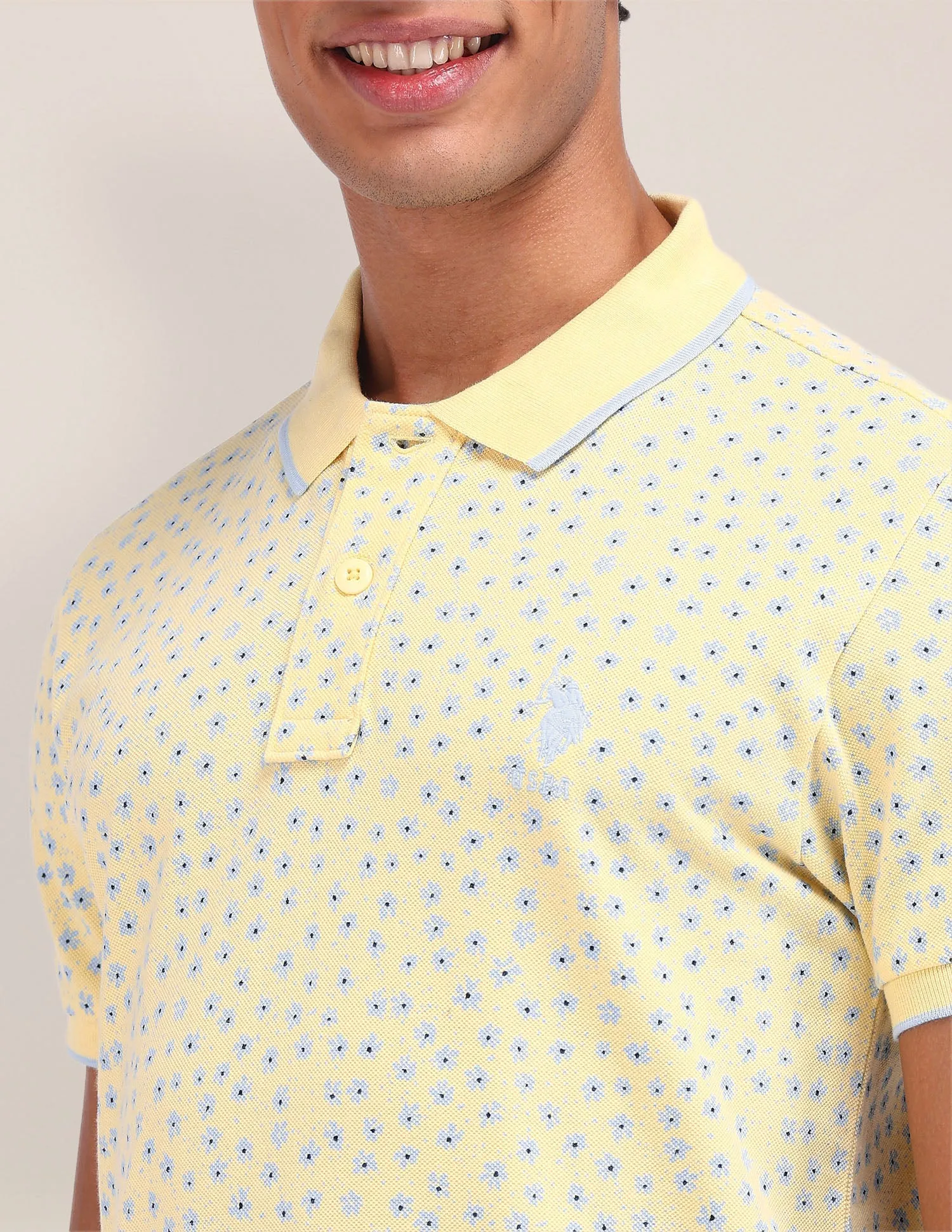 Floral Pattern Cotton Polo Shirt