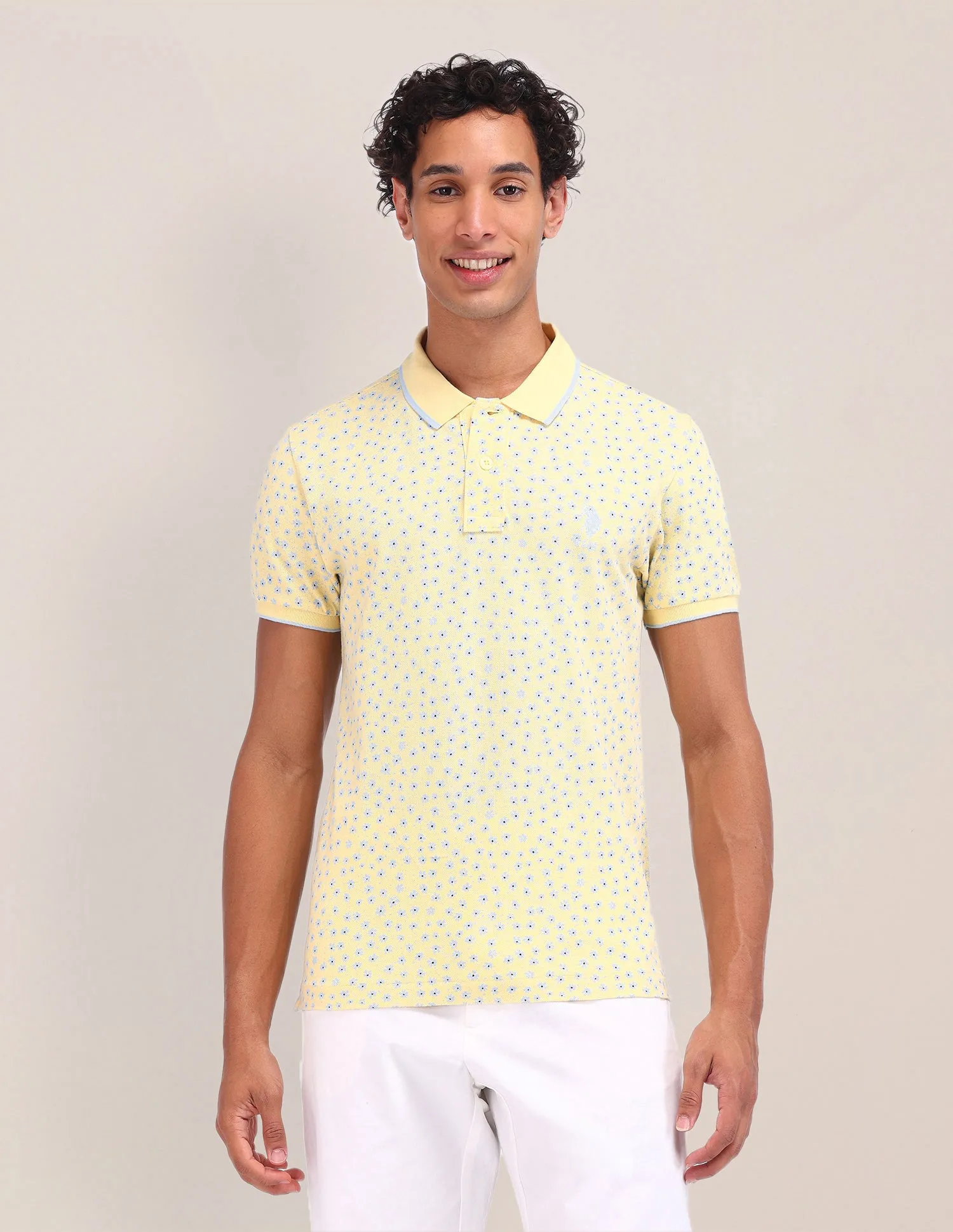 Floral Pattern Cotton Polo Shirt