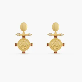 Garnet Capricorn Zodiac Gold Plated Silver Earrings