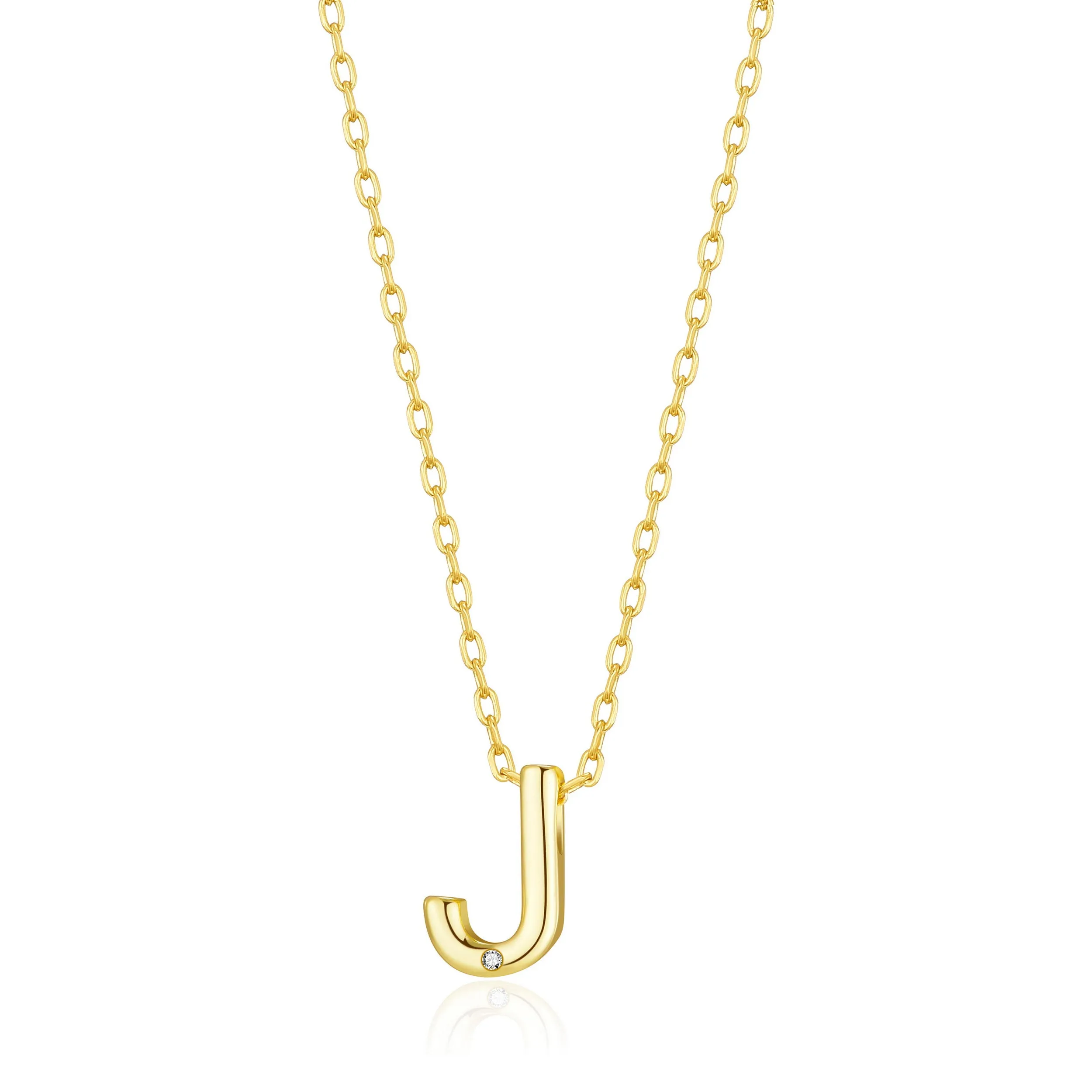 Gold Plated Initial Necklace Letter J Created with Zircondia® Crystals