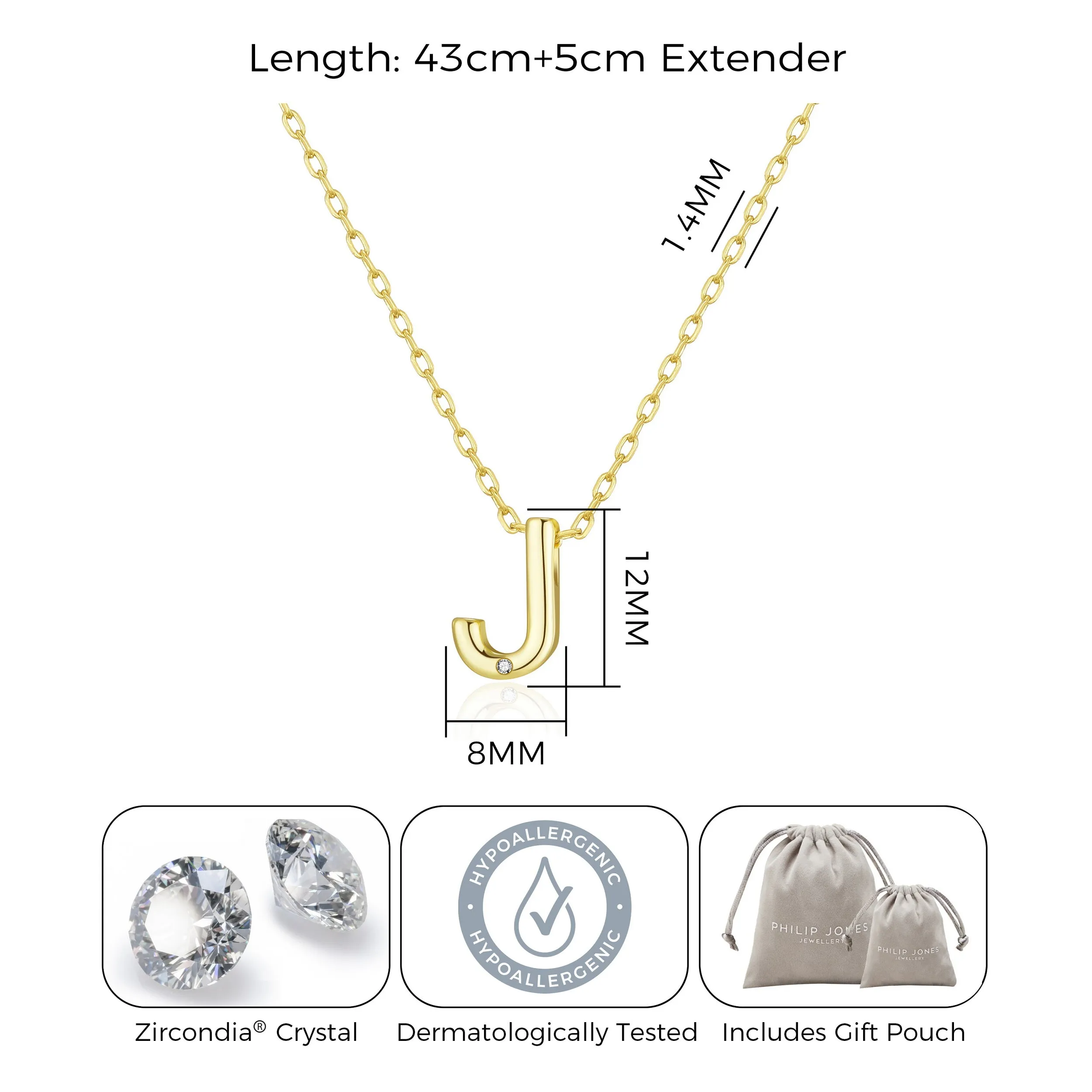 Gold Plated Initial Necklace Letter J Created with Zircondia® Crystals