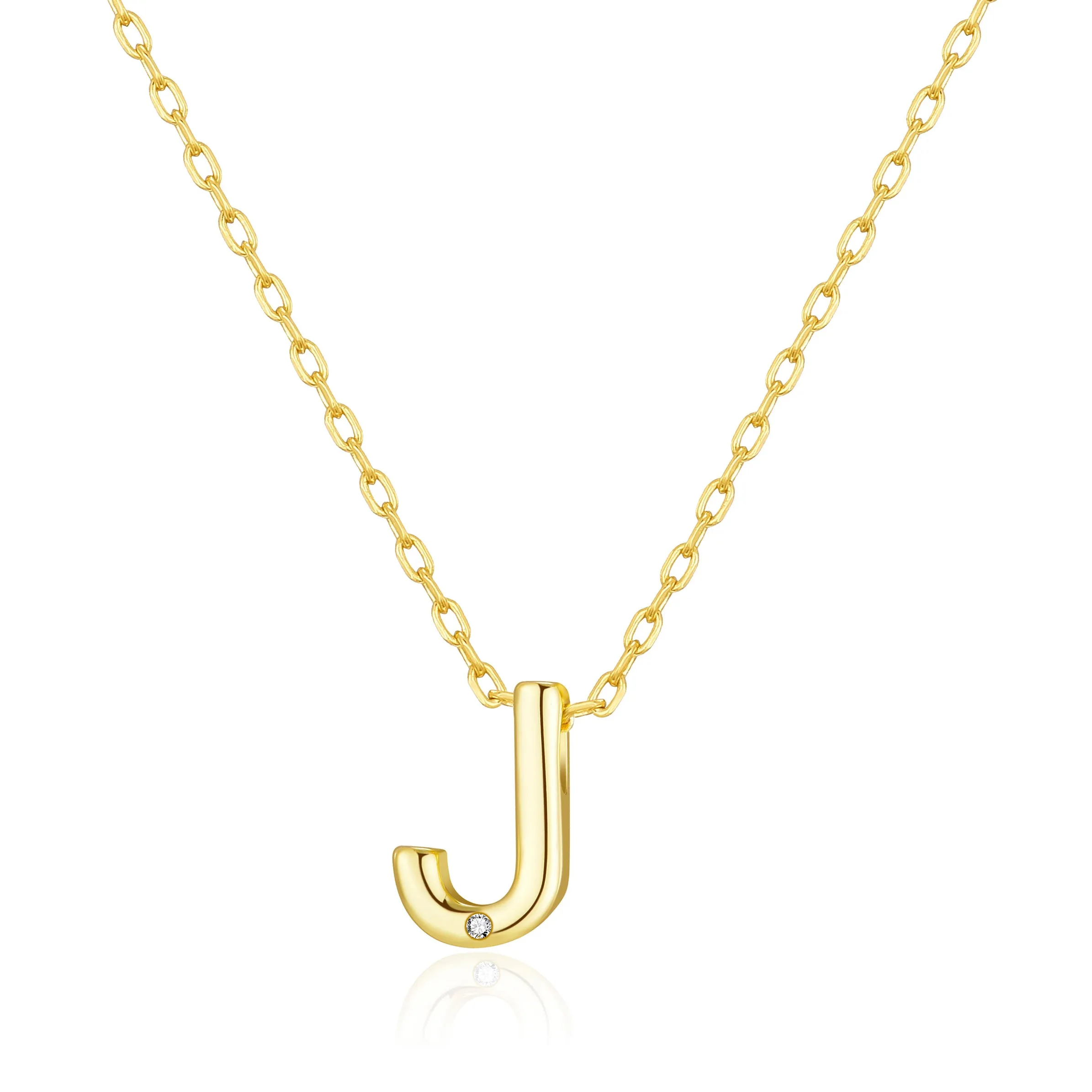 Gold Plated Initial Necklace Letter J Created with Zircondia® Crystals