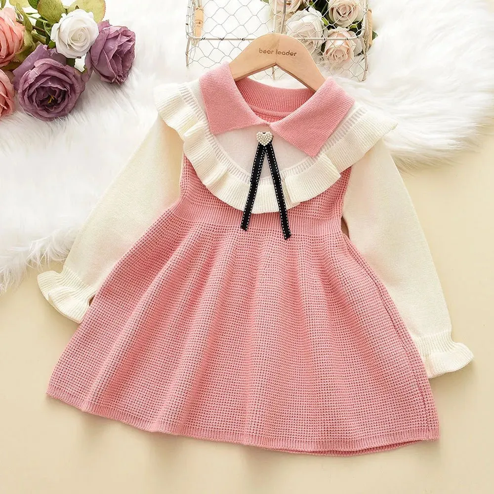 Heart Ruffle Long Knit Dress for Girls