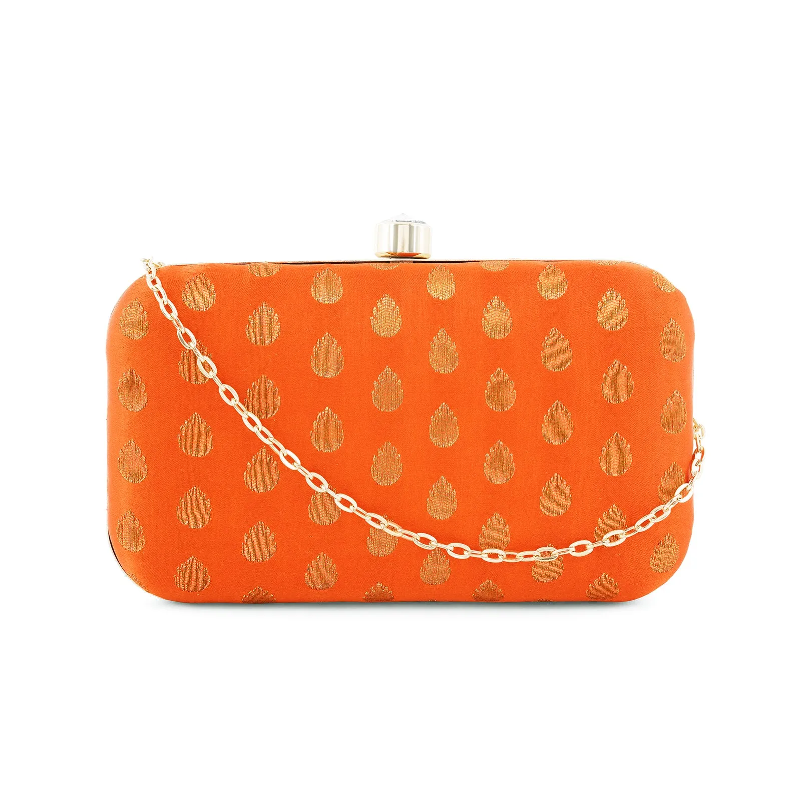 Heritage Hue Orange Brocade Fabric Clutch