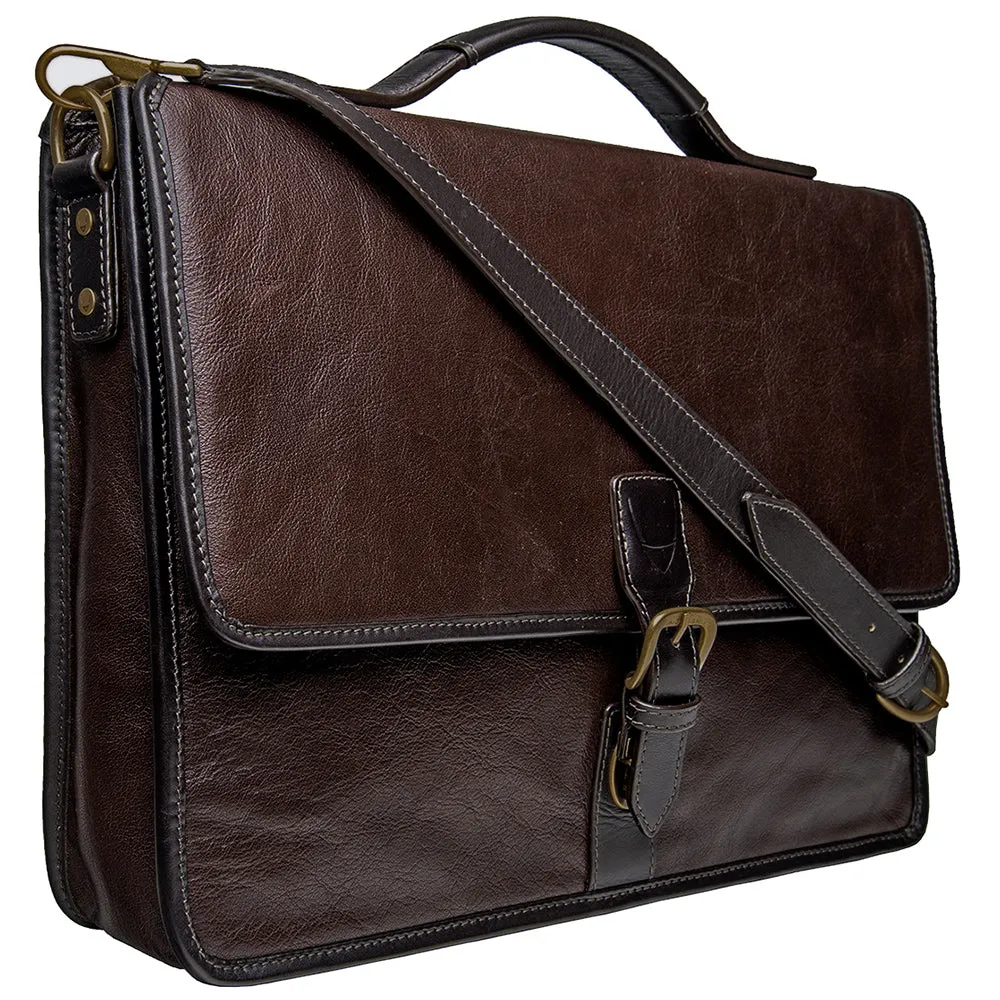 Hidesign Harrison Buffalo Leather Laptop Briefcase Brown