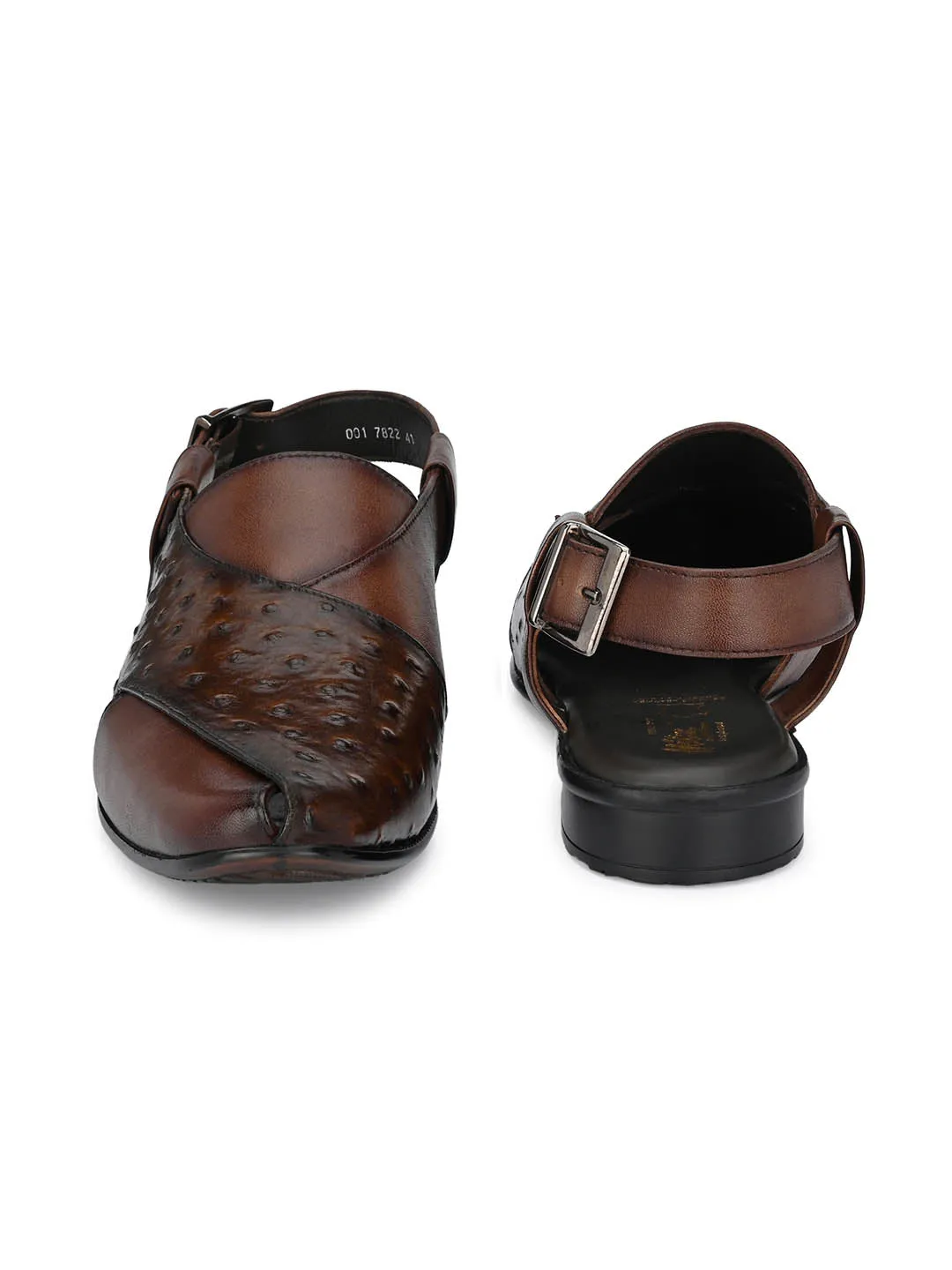 Hitz Men's Brown Leather Peshawari Sandals with Buckle Closure