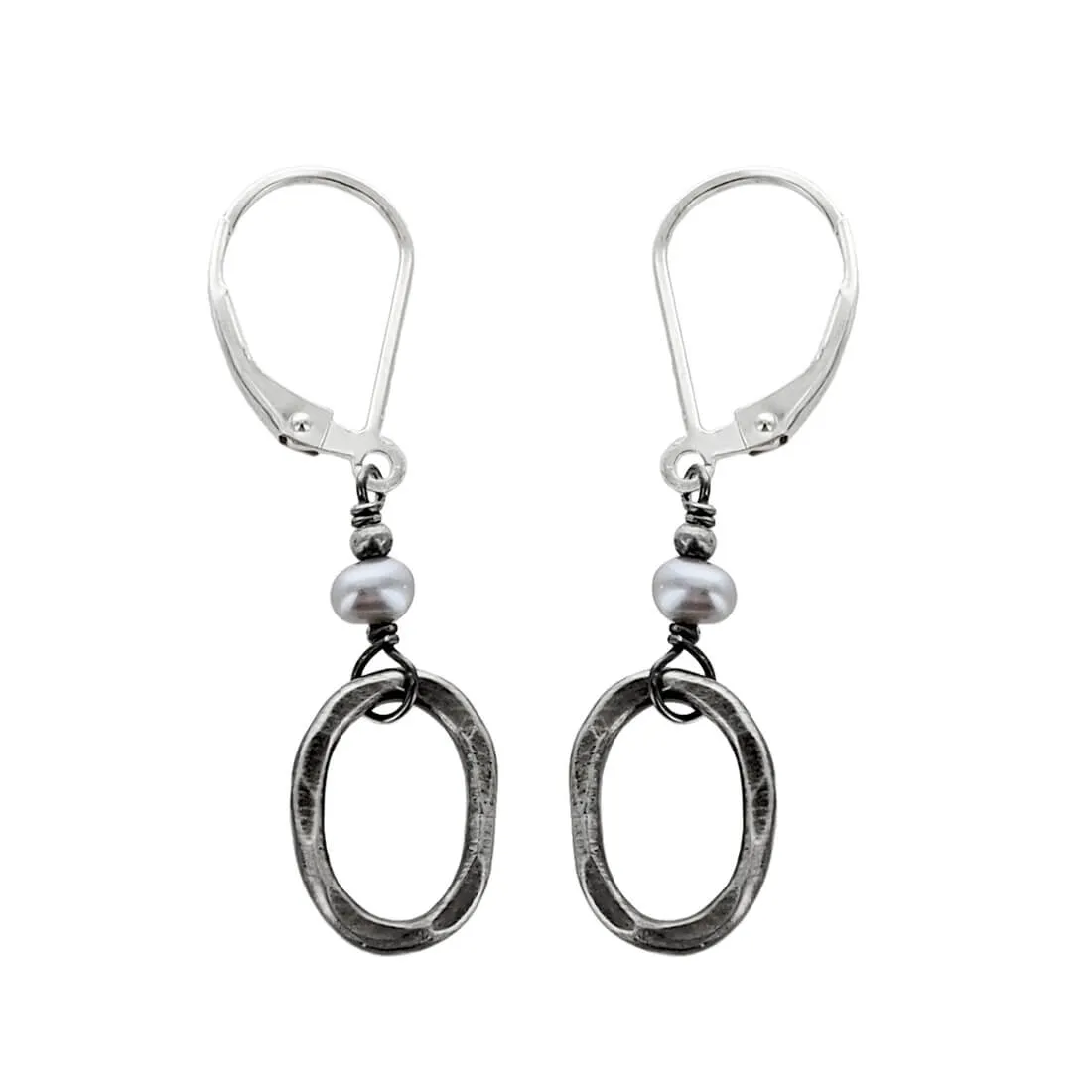 J & I Pearl Oval Hoop Earrings