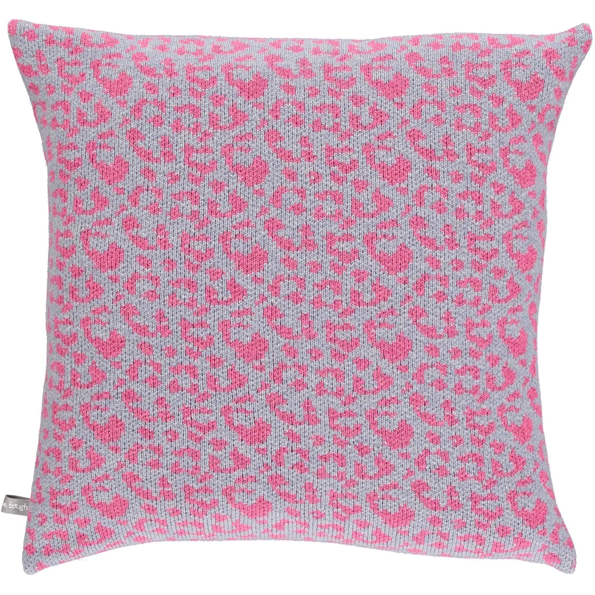 Knitted Lambswool Smoke & Pink Leopard Print Cushion