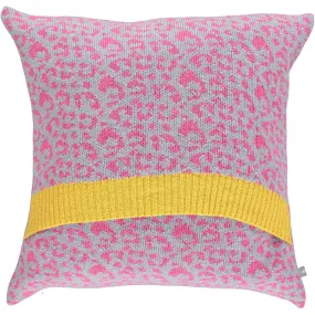 Knitted Lambswool Smoke & Pink Leopard Print Cushion