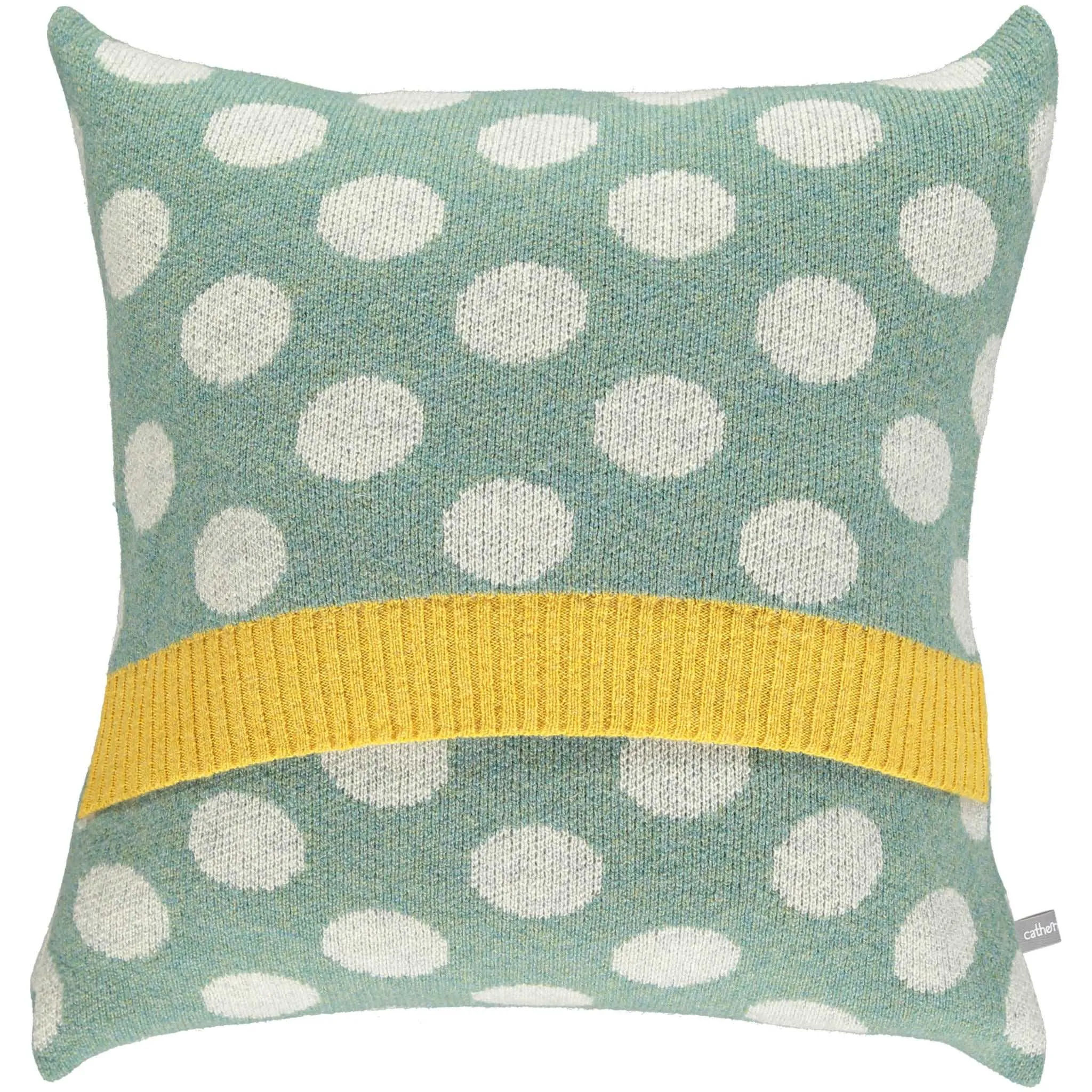 Knitted Lambswool Soft Green & Grey Big Spot Cushion