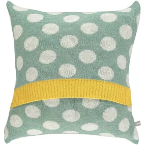 Knitted Lambswool Soft Green & Grey Big Spot Cushion