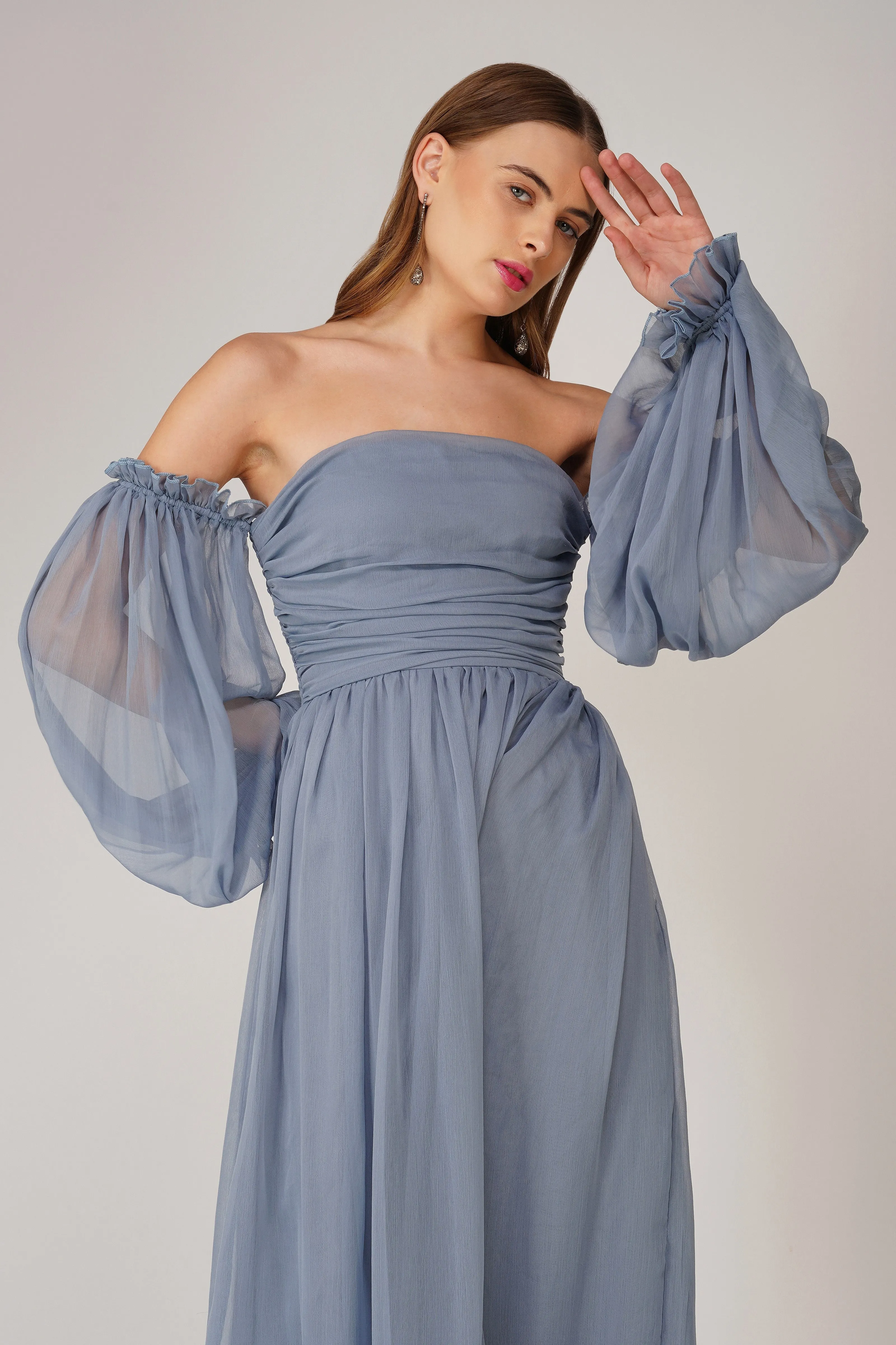 Lana Chiffon Maxi Dress in Dusty Blue