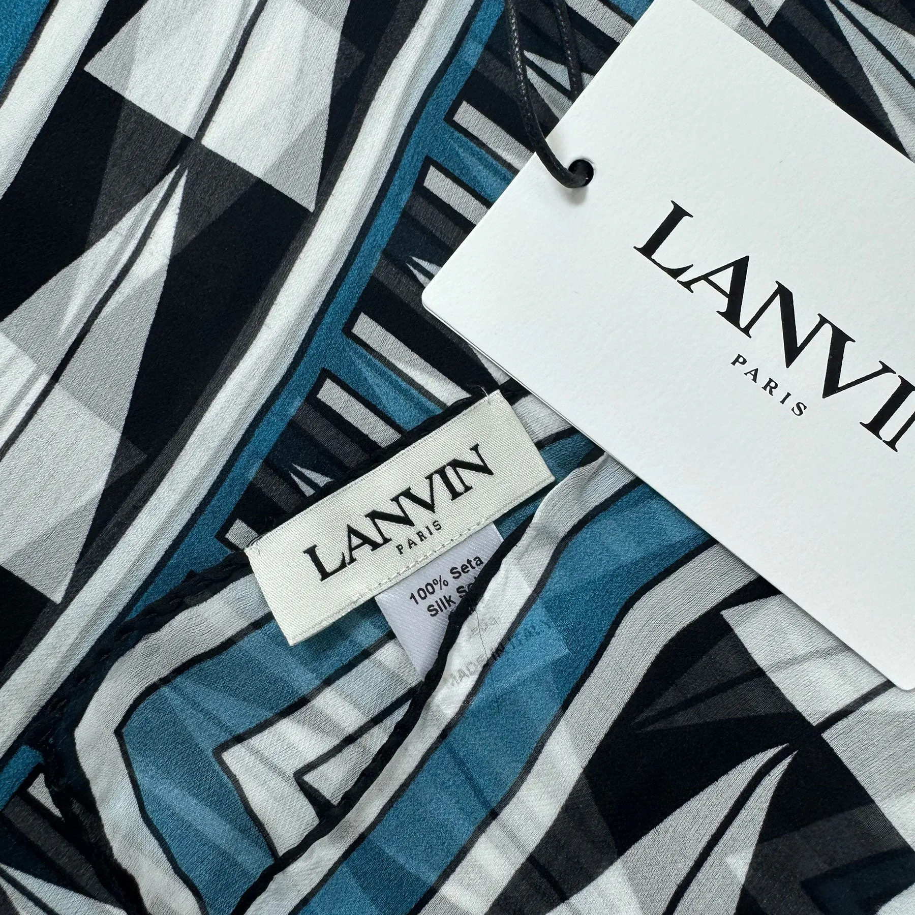 Lanvin Scarf Black White Dark Blue Design - Chiffon Silk Shawl