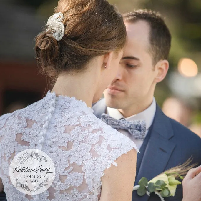 Lillie Lace hairpiece Bridal wedding hair accessory - off white Chantilly lace - crystal and pearl detailing