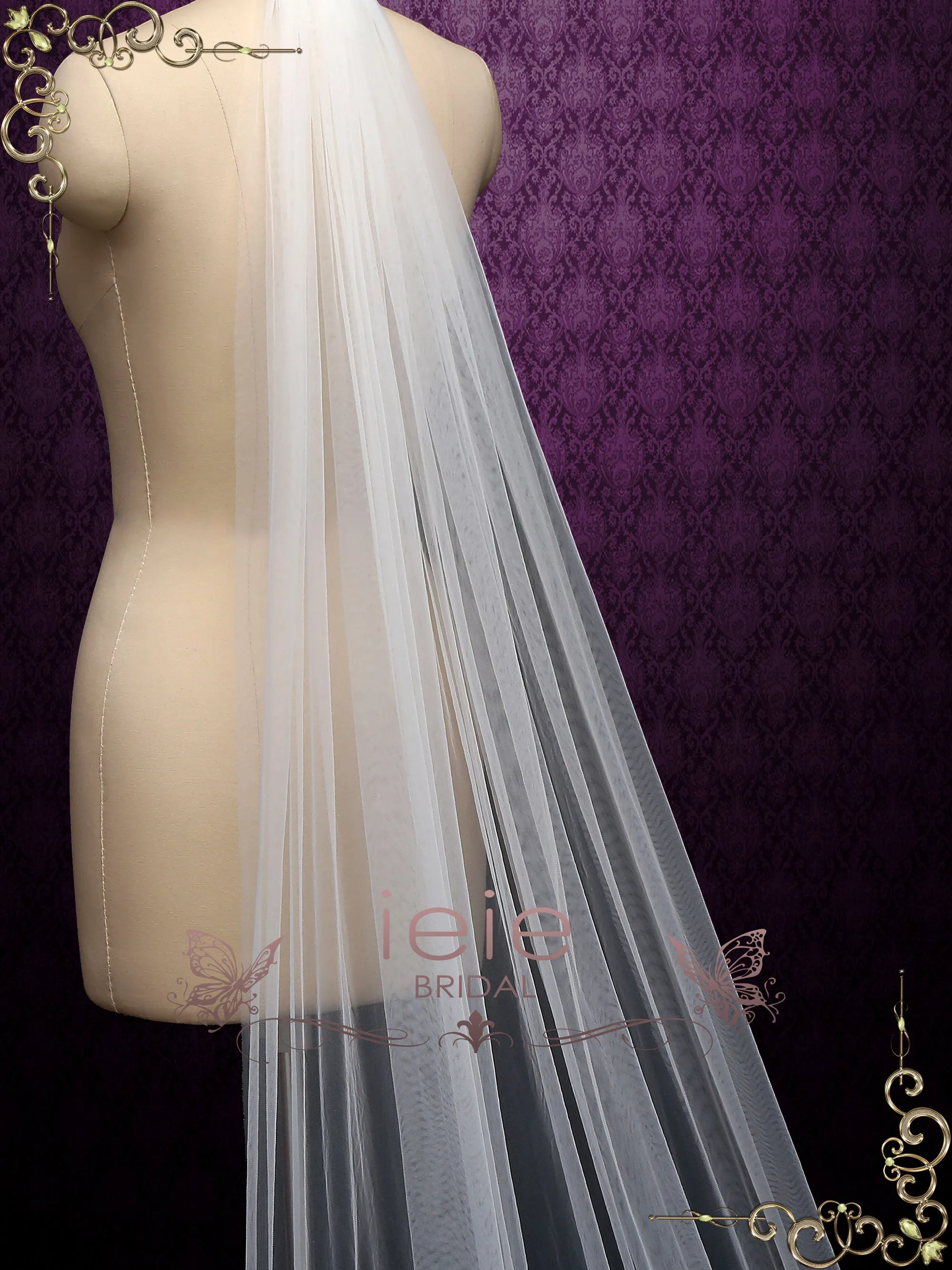 Long Lace Wedding Veil with Floral Applique on Train VG2022