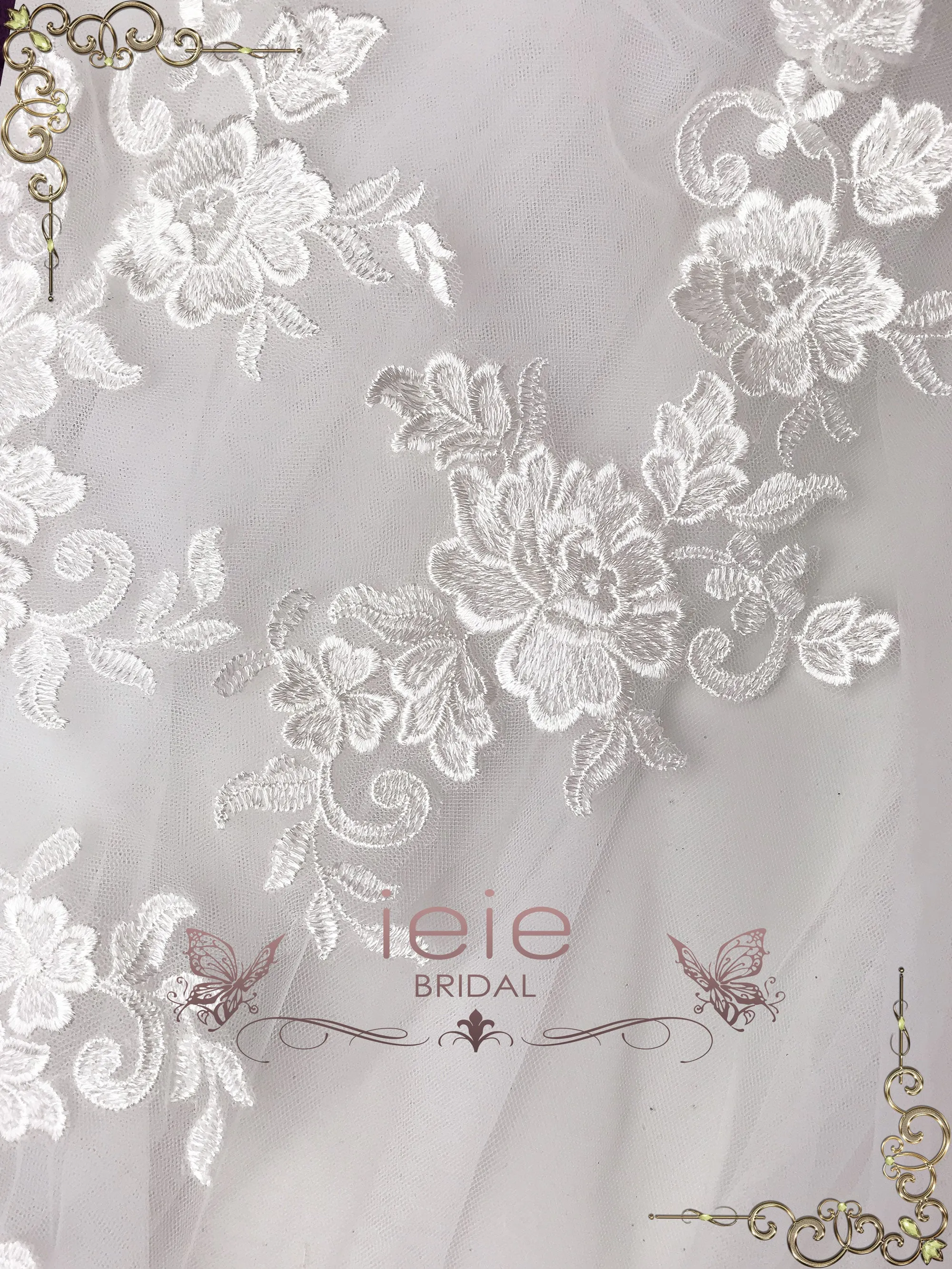 Long Lace Wedding Veil with Floral Applique on Train VG2022