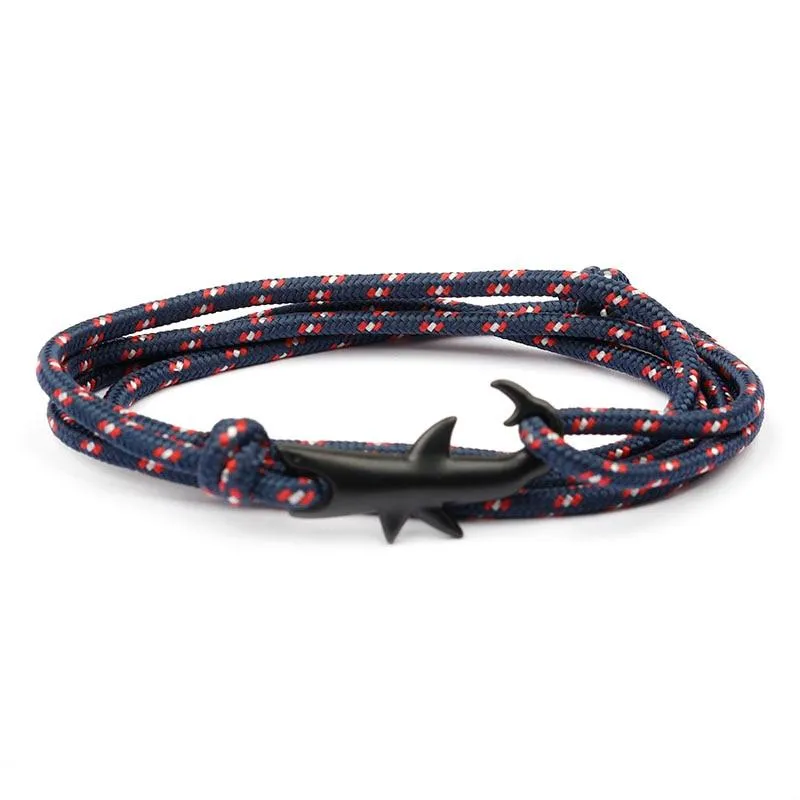 Matte Black Shark Nautical Rope Bracelet