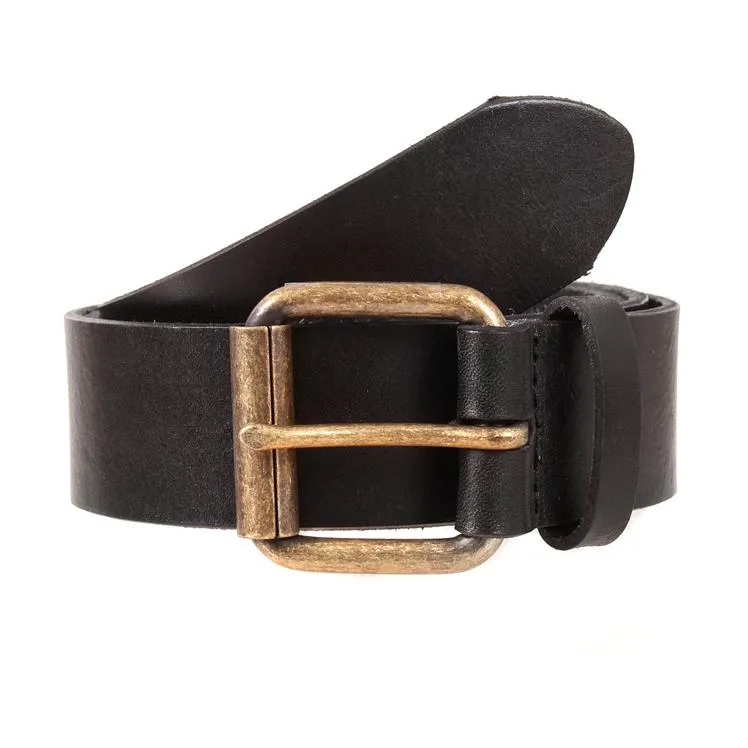 Men's Lined Waxed Full-Grain Leather Belt with Antique Brass Buckle