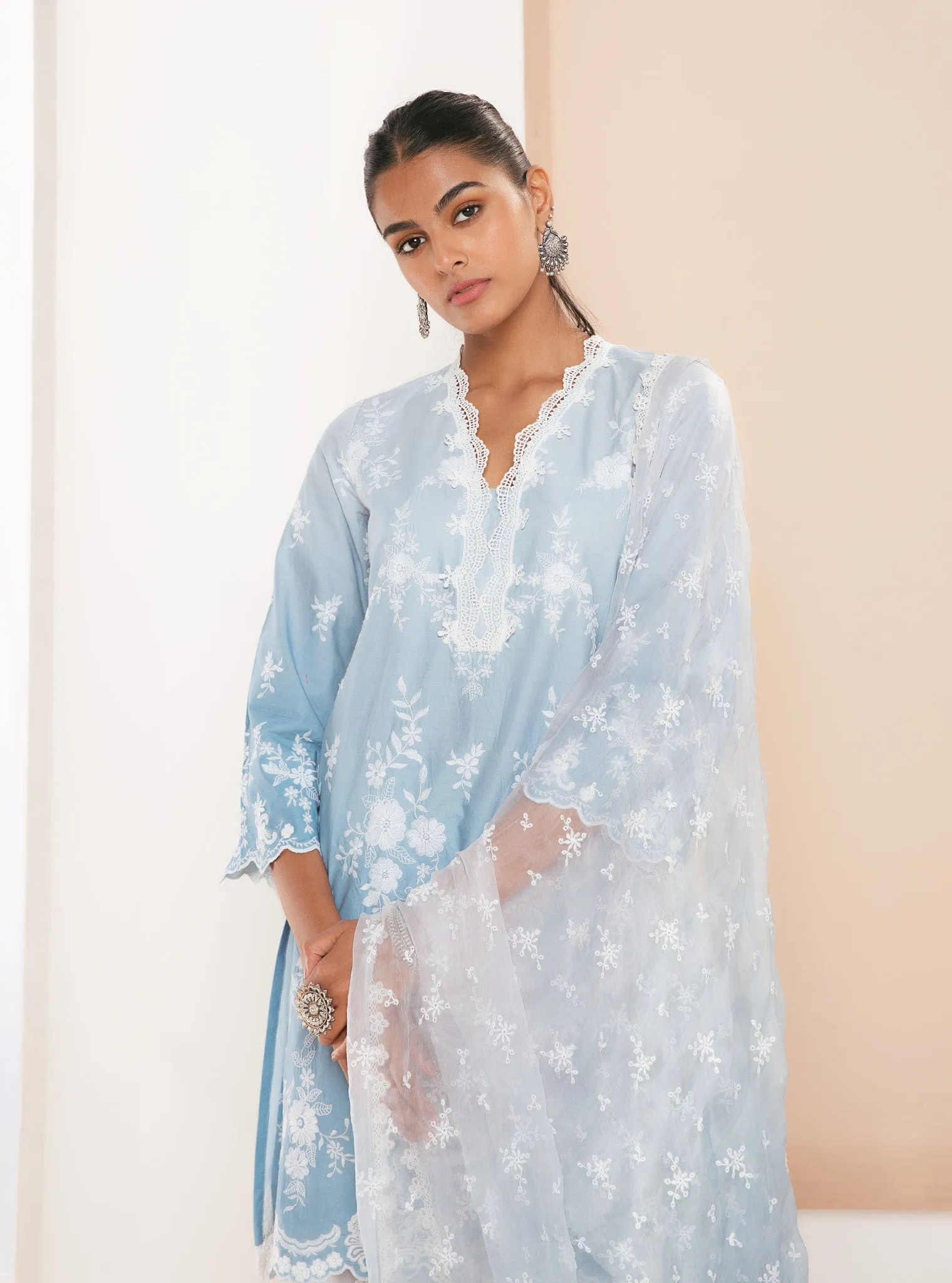 Mulmul Chiffon Feni Blue Dupatta