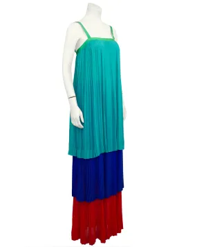 Multi Colour Pleated Tiered Chiffon Gown