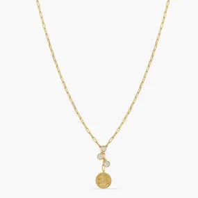 Opal Libra Zodiac Coin Gold Plated Silver Necklace