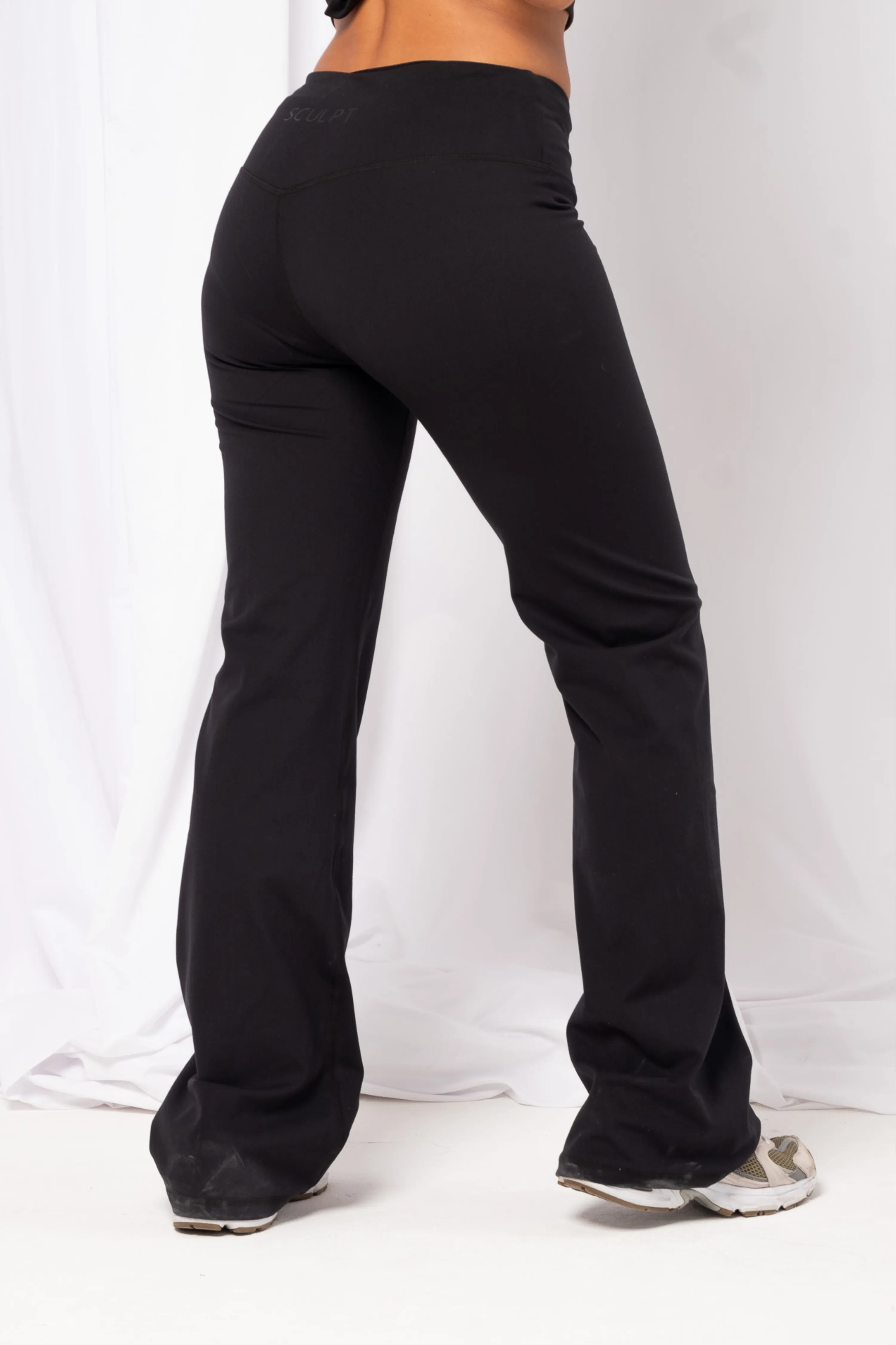 Petite High Waisted Wide Leg Flares Matte Black