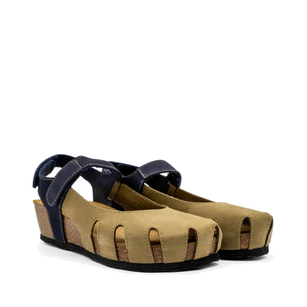 Plakton Women's Amy Closed Toe Sandal in Olive/Blue