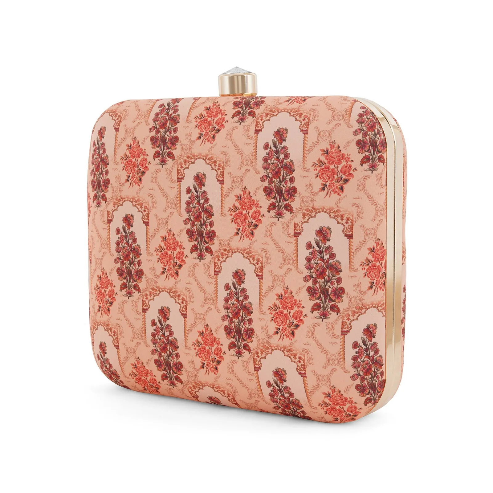 Powder Peach Stone and Print Clutch