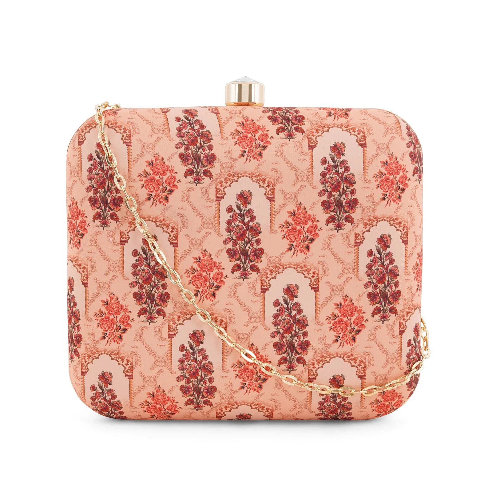 Powder Peach Stone and Print Clutch