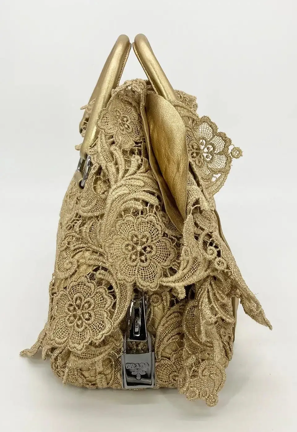 Prada Gold Leather and Lace Pizzo bag