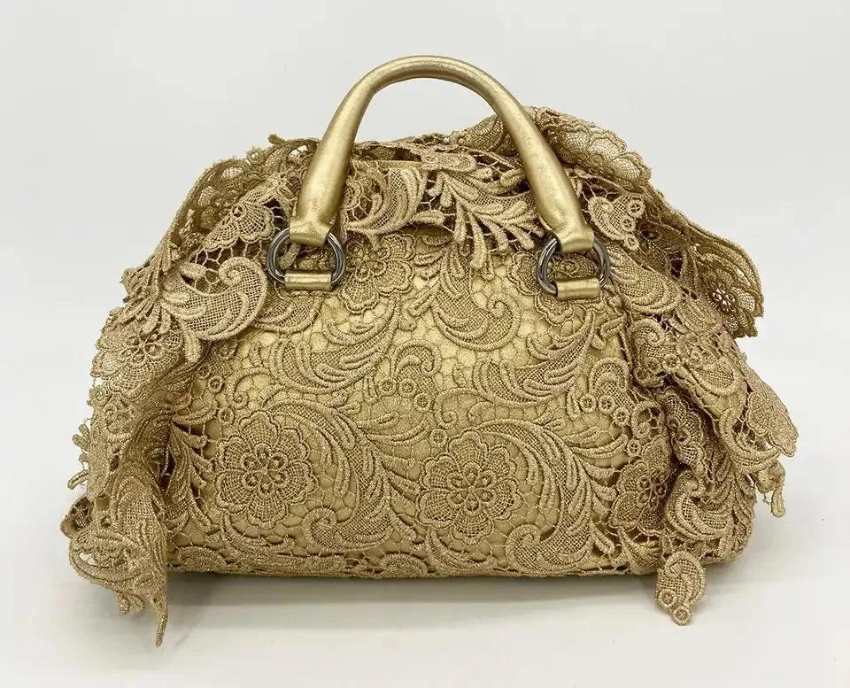 Prada Gold Leather and Lace Pizzo bag