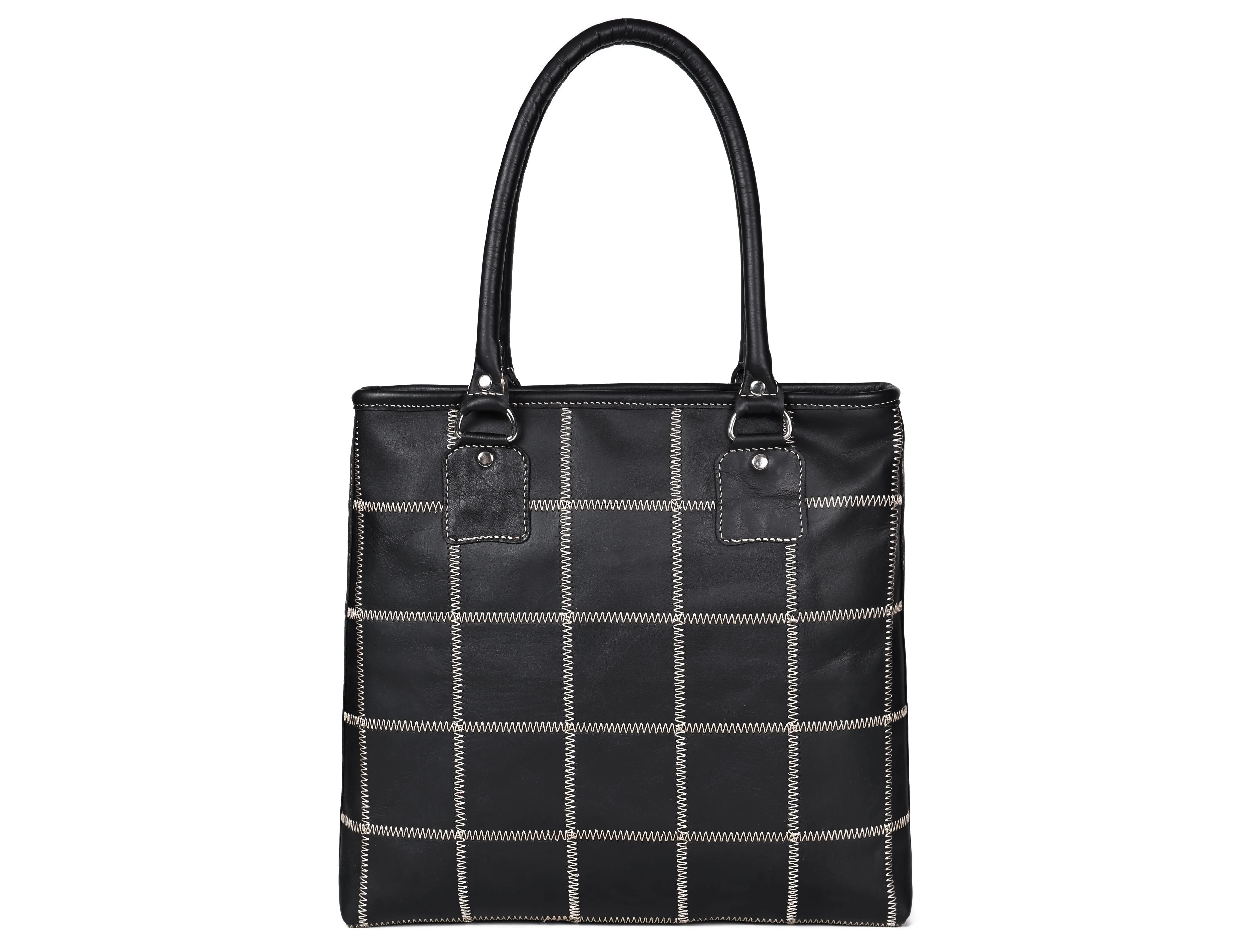 "Chic Contrast: Black Tote Bag with White Stitching for Timeless Style" Art: BG-1142-Z