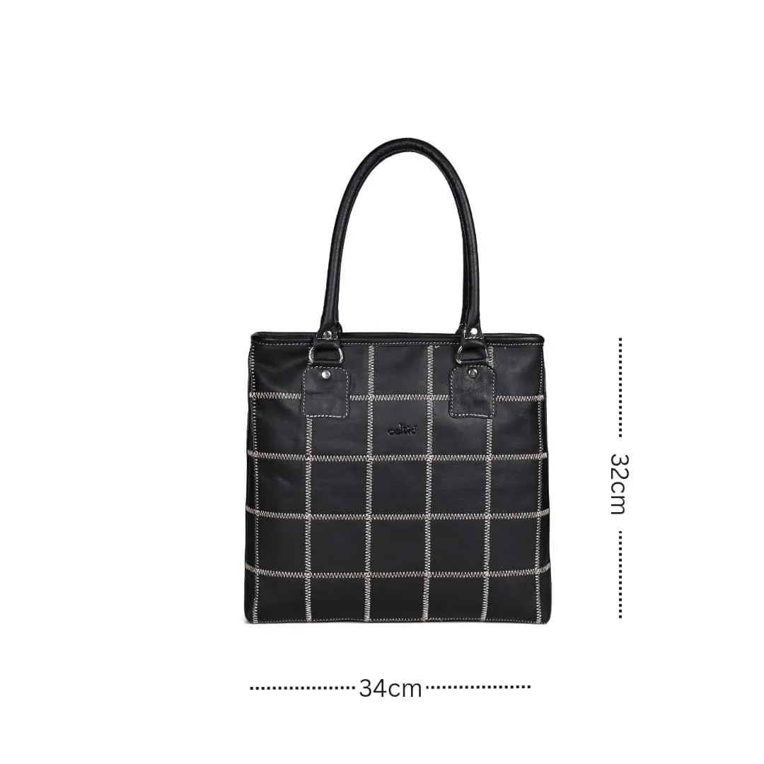 "Chic Contrast: Black Tote Bag with White Stitching for Timeless Style" Art: BG-1142-Z