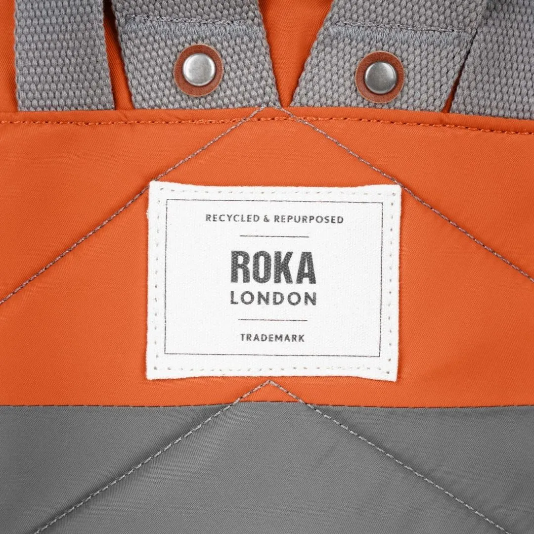 Roka London Bantry B Two Tone Recycled Nylon Backpack Small Graphite/Burnt Orange