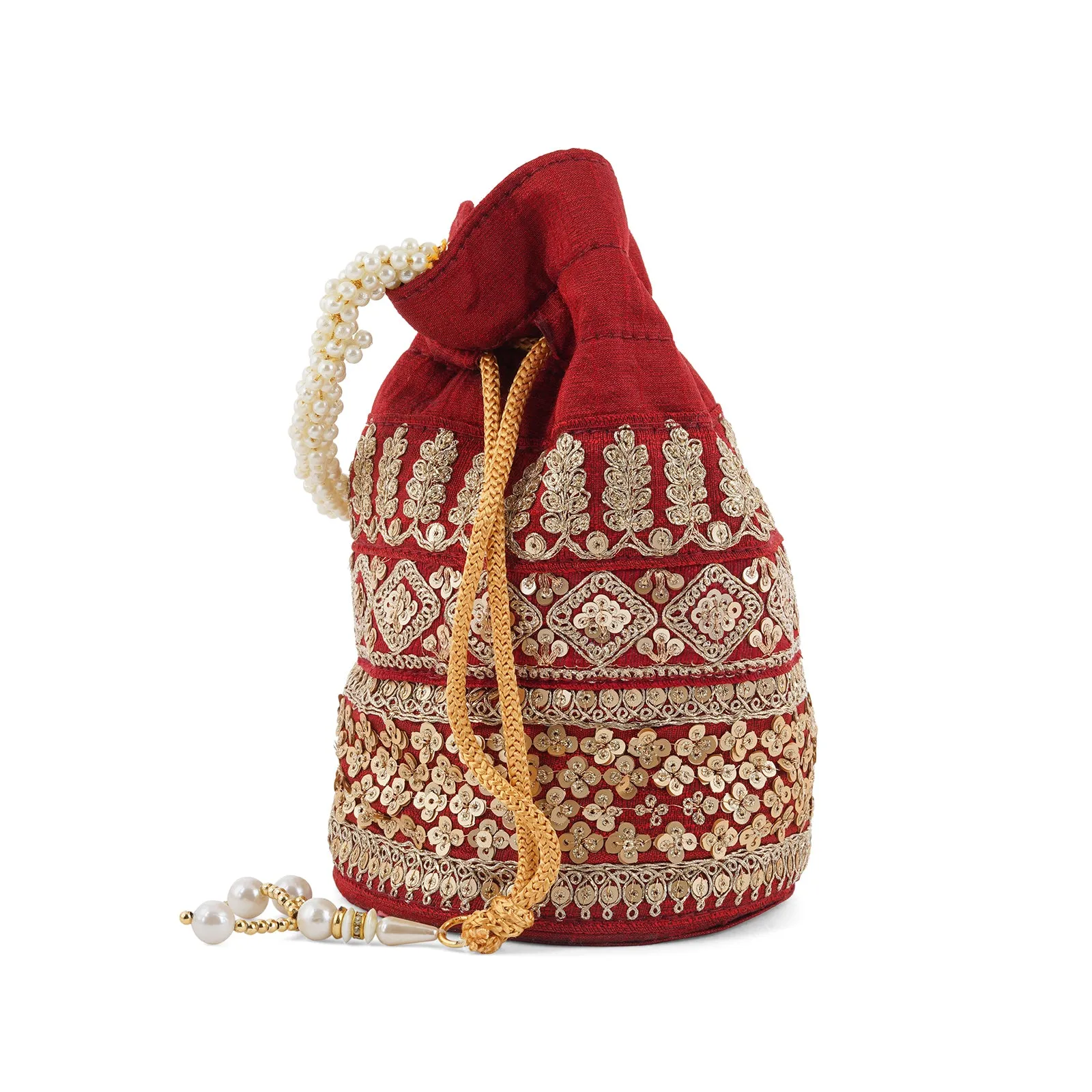 Royal Affair Dark Maroon Embroidered Potli Bag