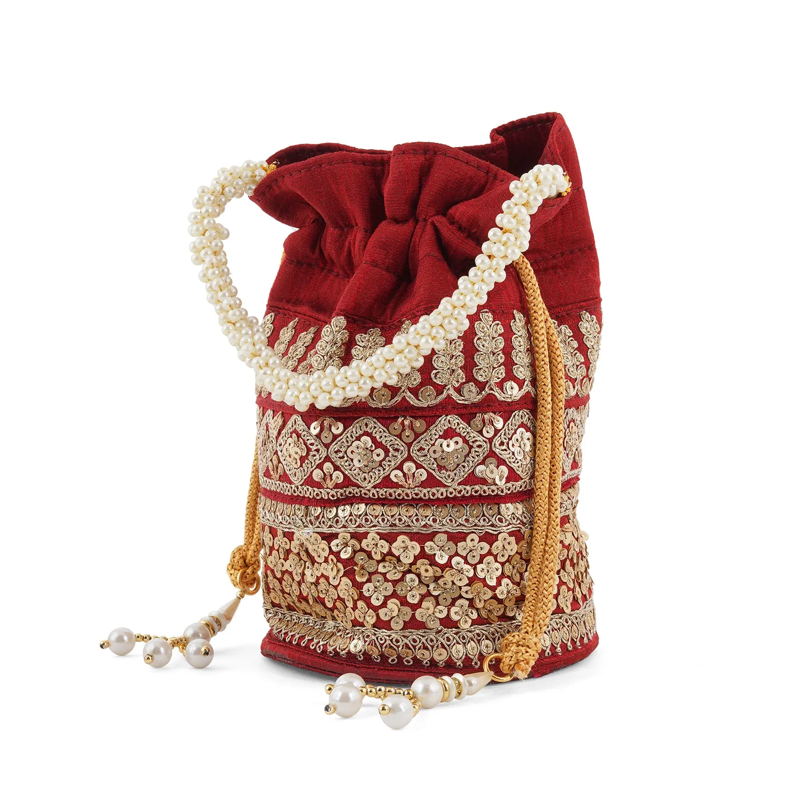 Royal Affair Dark Maroon Embroidered Potli Bag