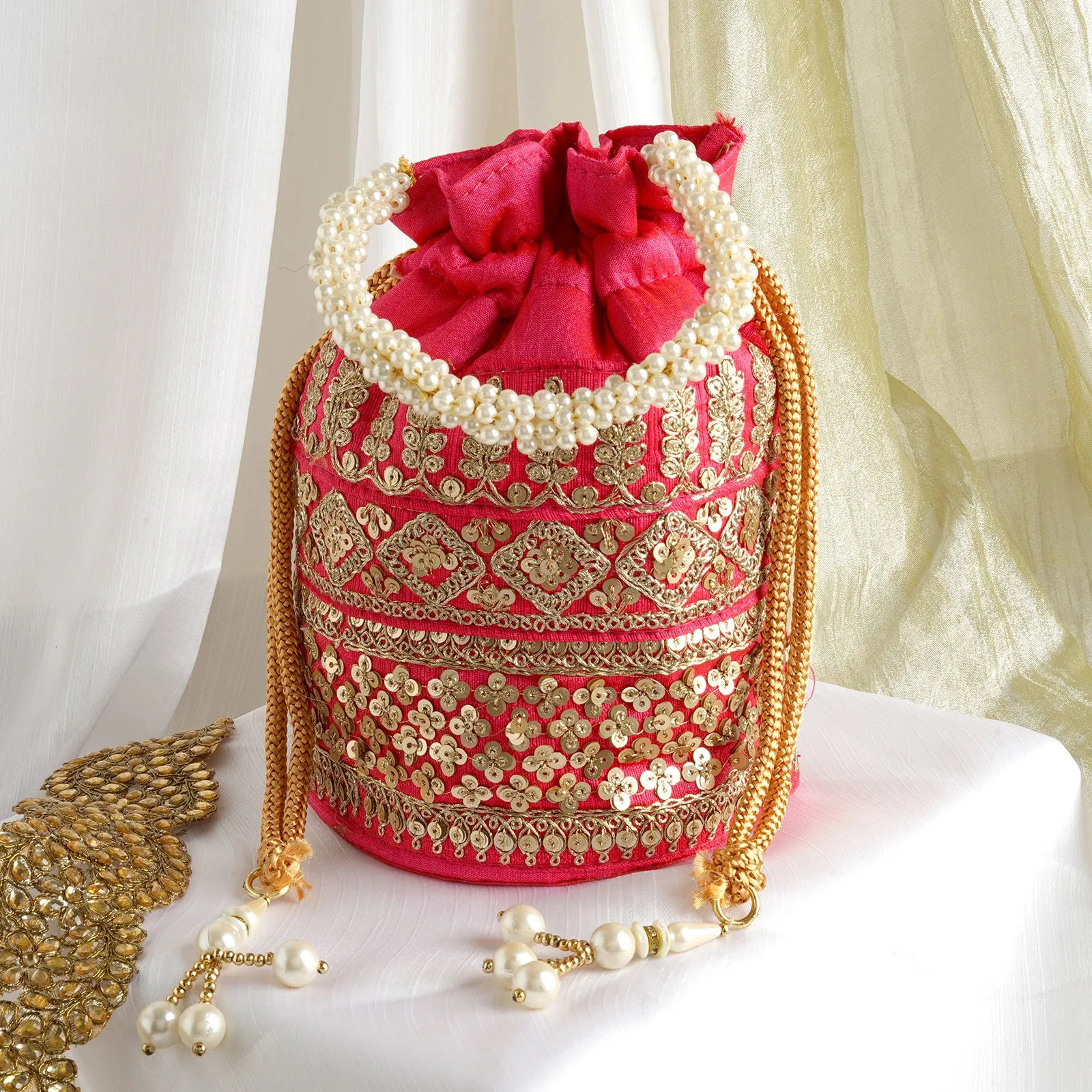 Royal Affair Pink Embroidered Potli Bag