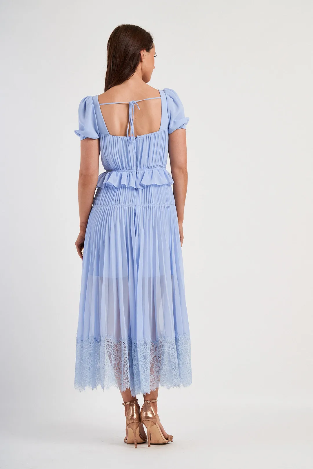 Self-Portrait Blue Pleated Chiffon Midi Dress