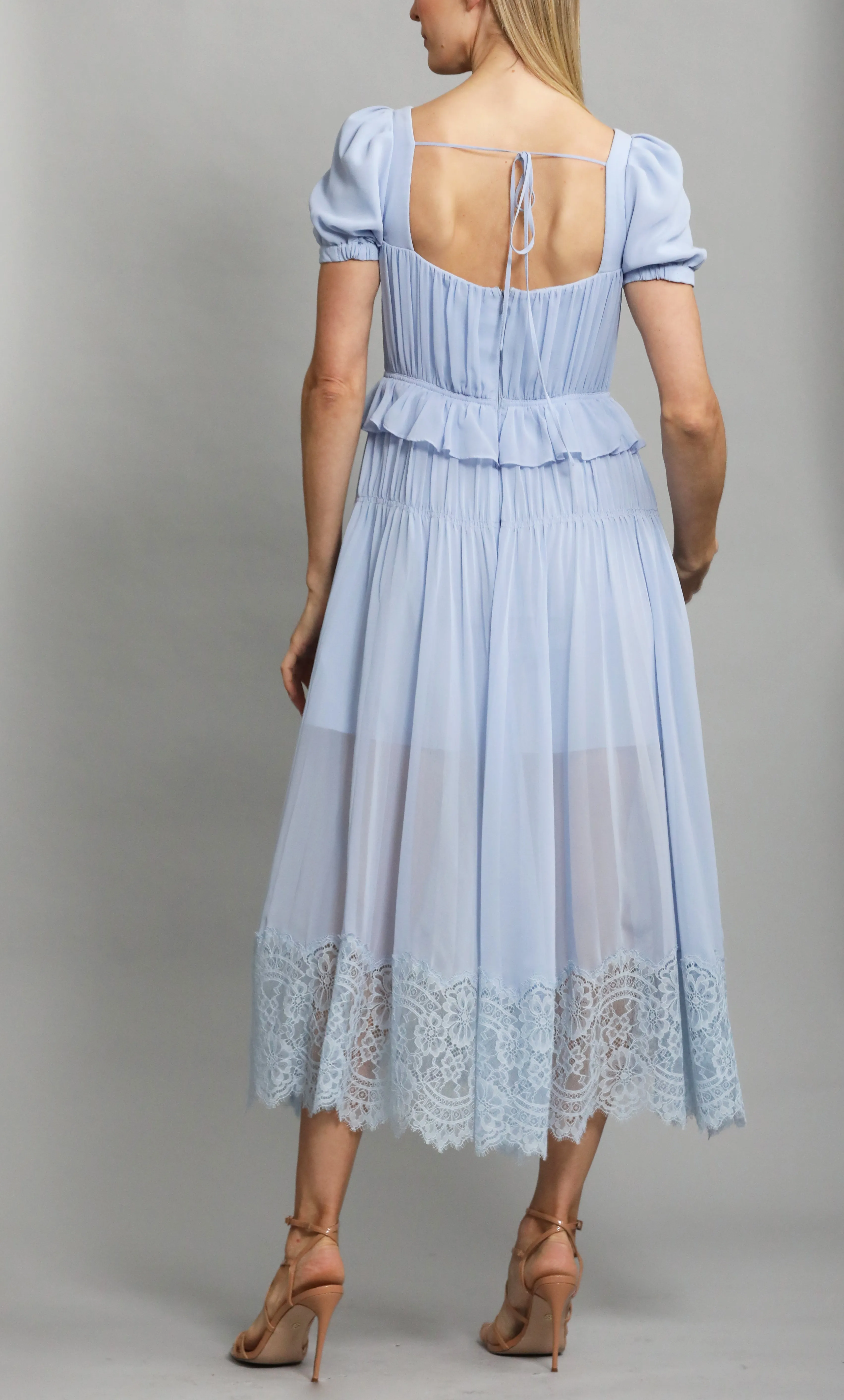 Self-Portrait Blue Pleated Chiffon Midi Dress