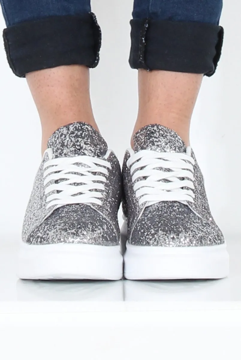 Silver Glitter Platform Trainers - Erin