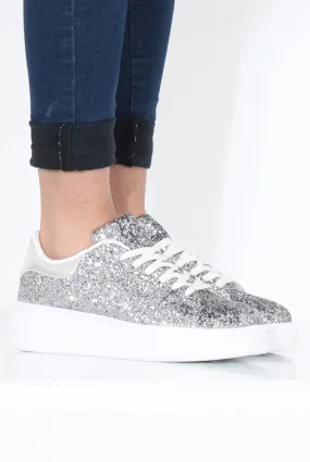 Silver Glitter Platform Trainers - Erin