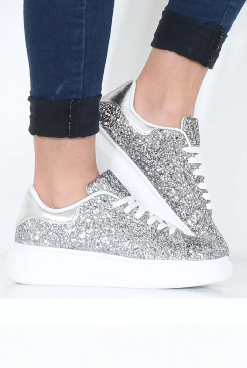 Silver Glitter Platform Trainers - Erin