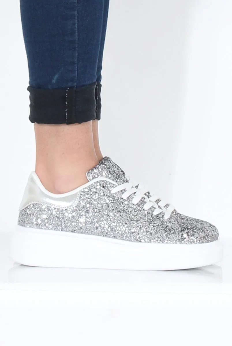 Silver Glitter Platform Trainers - Erin